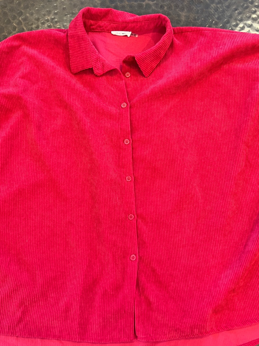 Women's Oversized Red Corduroy Button-Down Shirt - Classic Collar